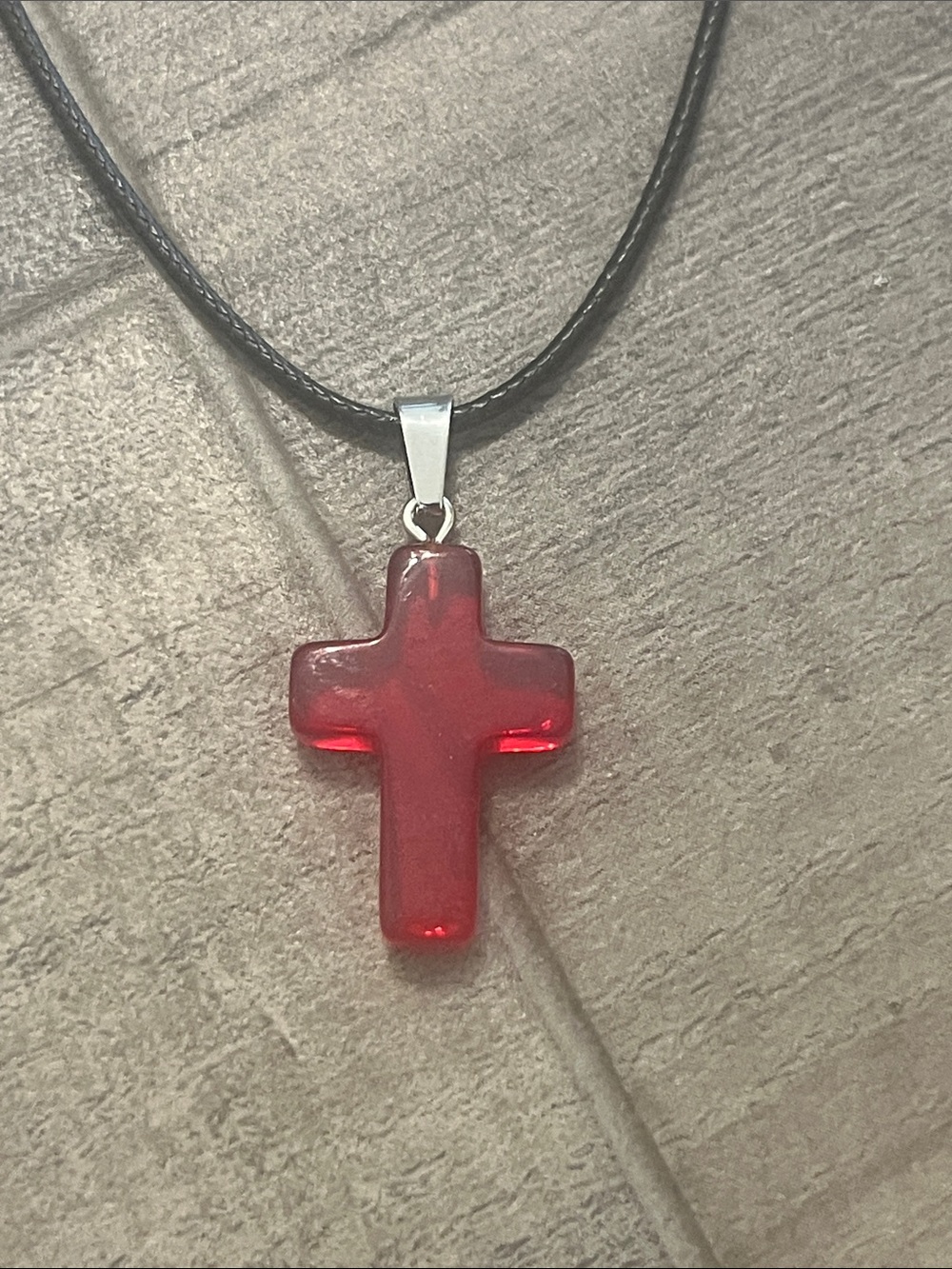Red Glass Cross Pendant Necklace - Women's Jewelry